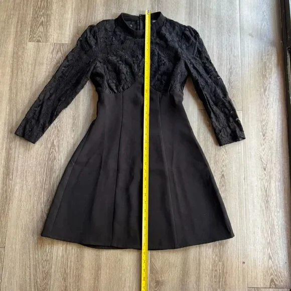 ASOS Mini Dress Black Sz 0 High Neck Skate Lace Insert & Lace Sleeves Stretch - Picture 2 of 16
